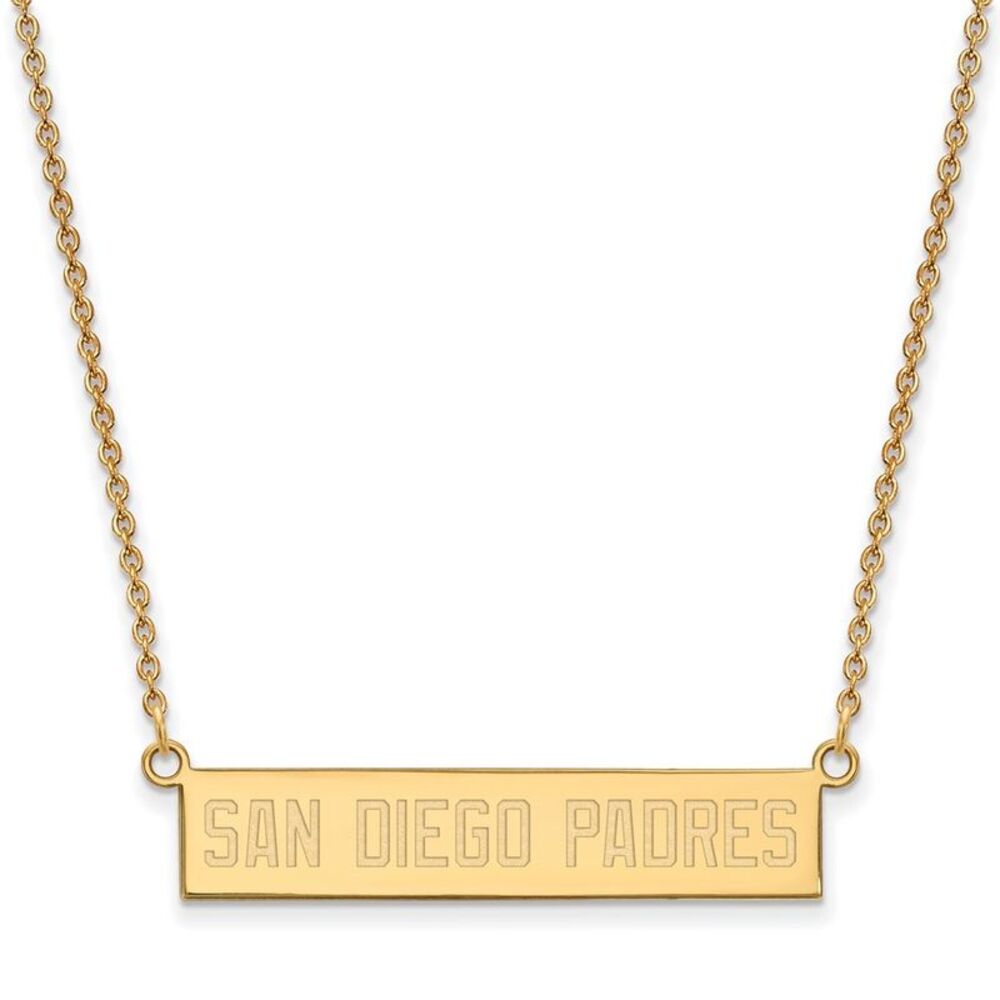 14K Gold Plated S.S. MLB San Diego Padres Small Bar Necklace, 18 Inch